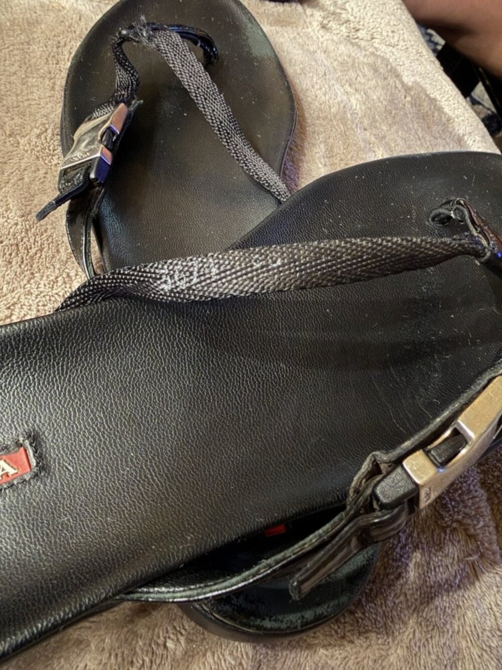 Vintage Prada Sport Linea Rossa Black Rubber Thong Sandals Slides 90s Y2K Archiv - Picture 4 of 8